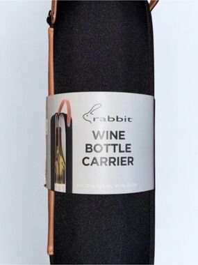 rabbit Black Wine Bottle Carrier with Brown Strap